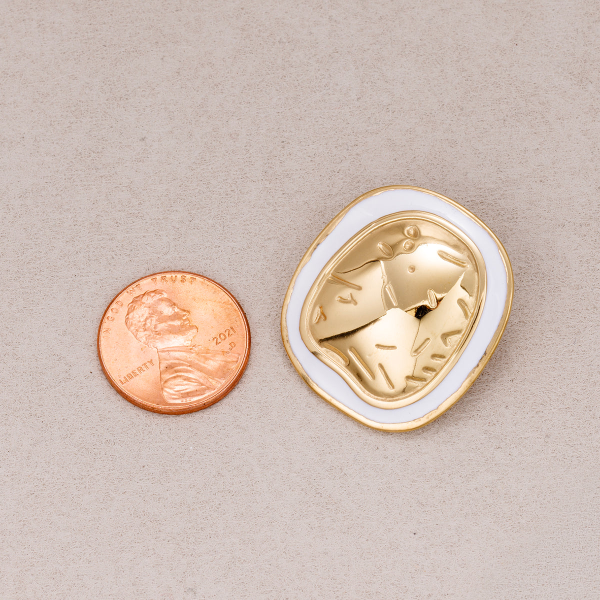 Gold PVD Stainless Steel Irregular Round Enamel Border Stud Earrings