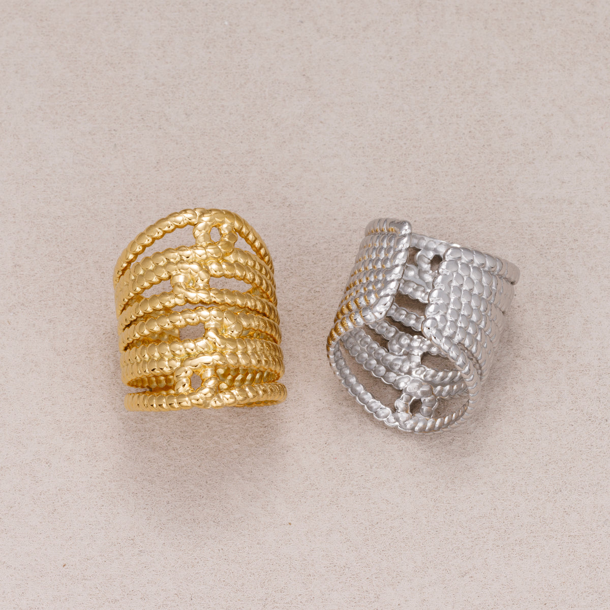 Gold PVD Stainless Steel Rope Knot Adjustable Statement Ring