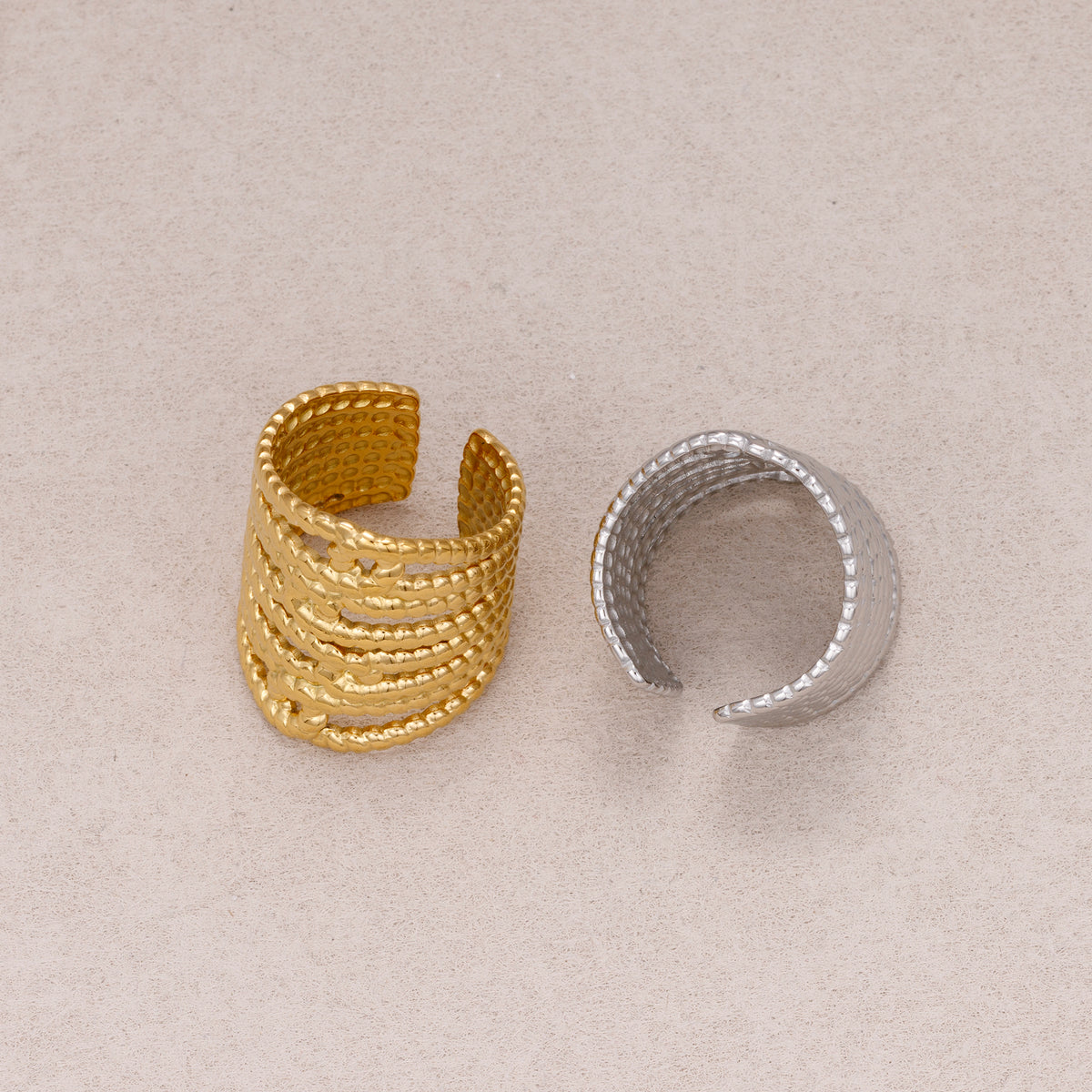 Gold PVD Stainless Steel Rope Knot Adjustable Statement Ring
