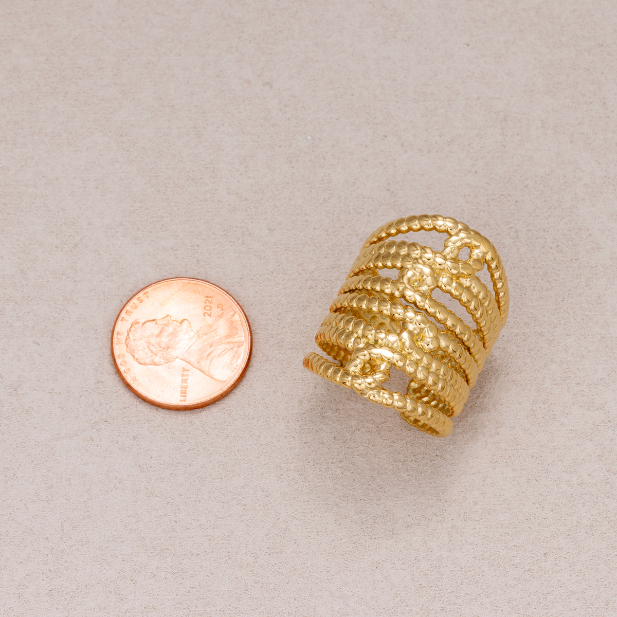Gold PVD Stainless Steel Rope Knot Adjustable Statement Ring