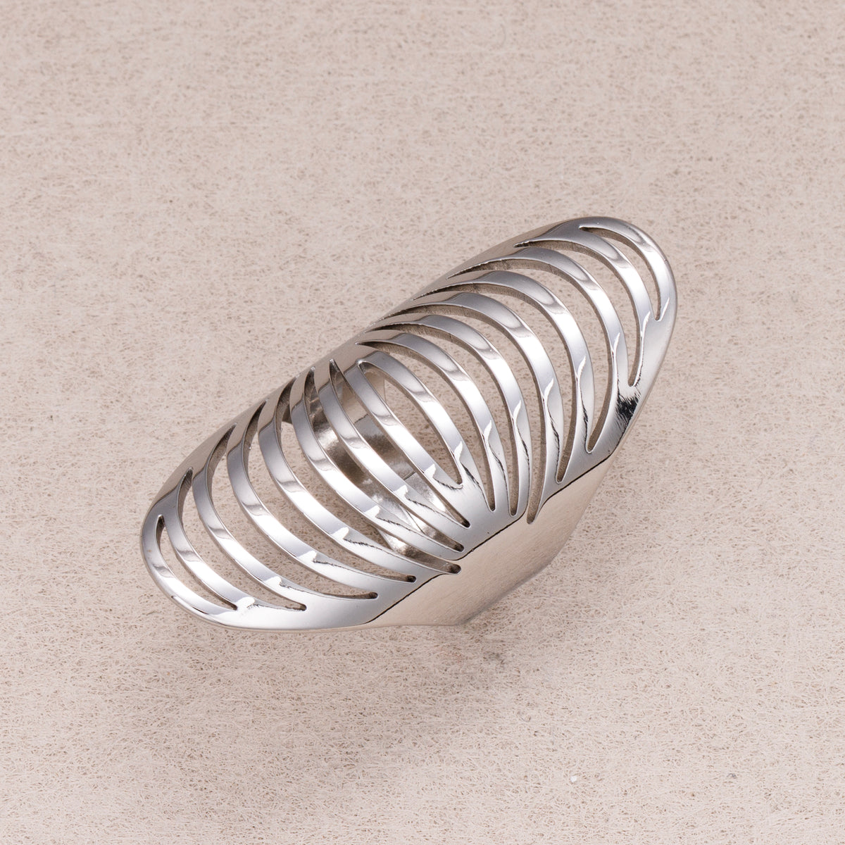 Gold PVD Stainless Steel Oval Multi Layer Hollow Adjustable Statement Ring
