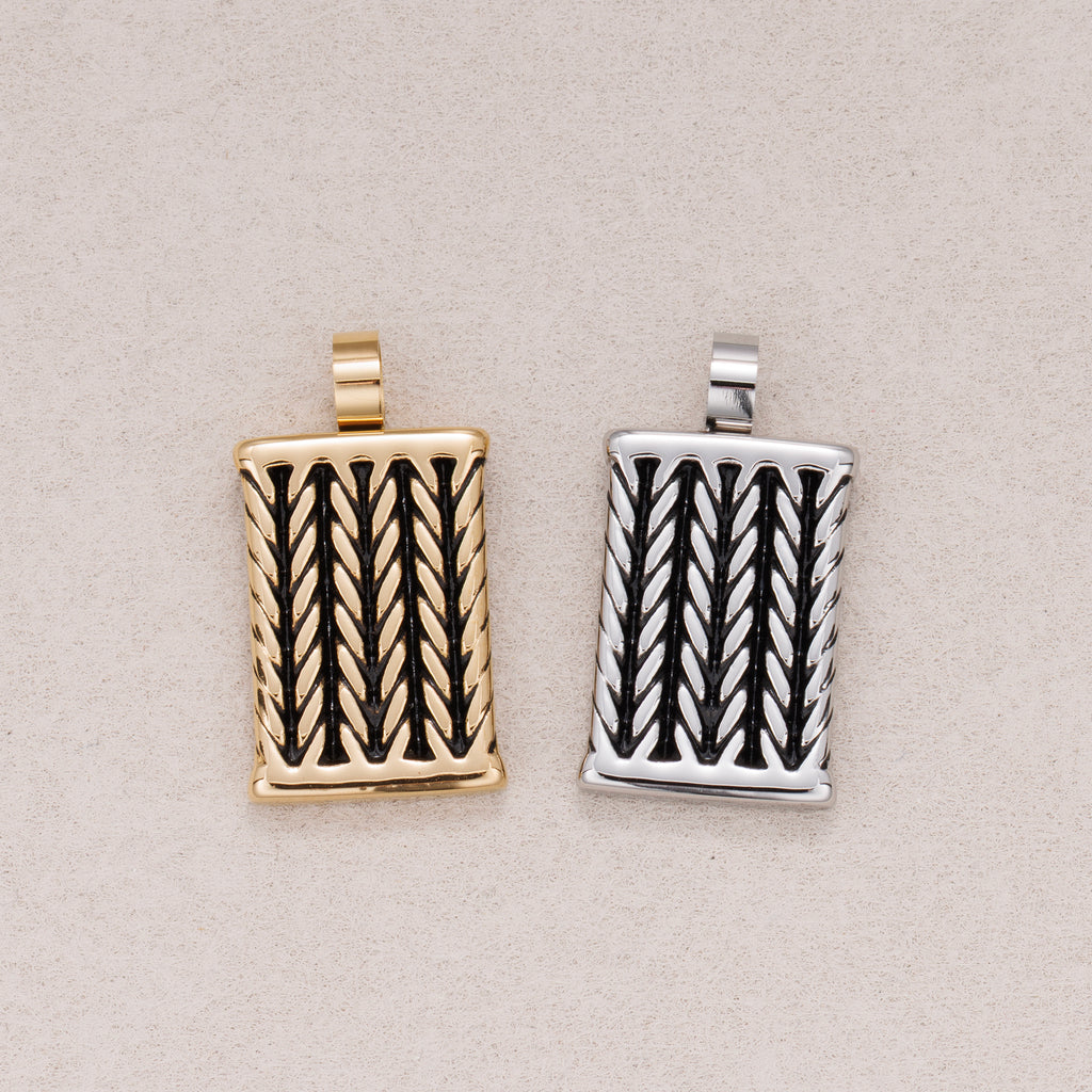 Gold PVD Stainless Steel Wheat Pattern Rectangular Tag Pendants
