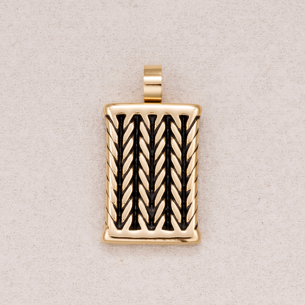 Gold PVD Stainless Steel Wheat Pattern Rectangular Tag Pendants