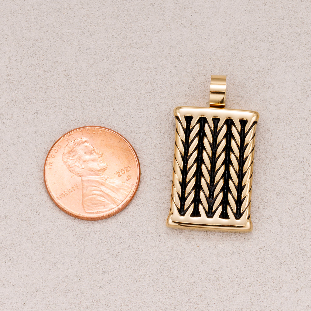 Gold PVD Stainless Steel Wheat Pattern Rectangular Tag Pendants