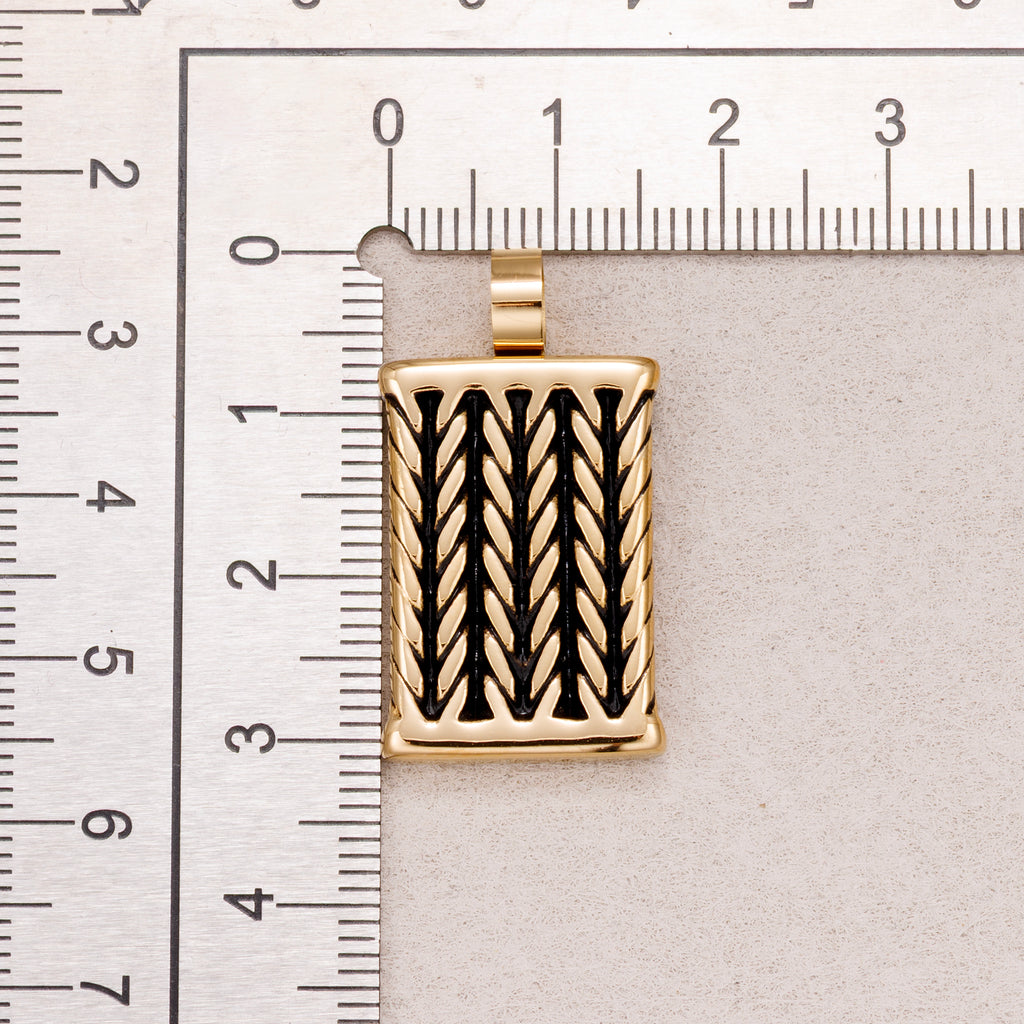 Gold PVD Stainless Steel Wheat Pattern Rectangular Tag Pendants