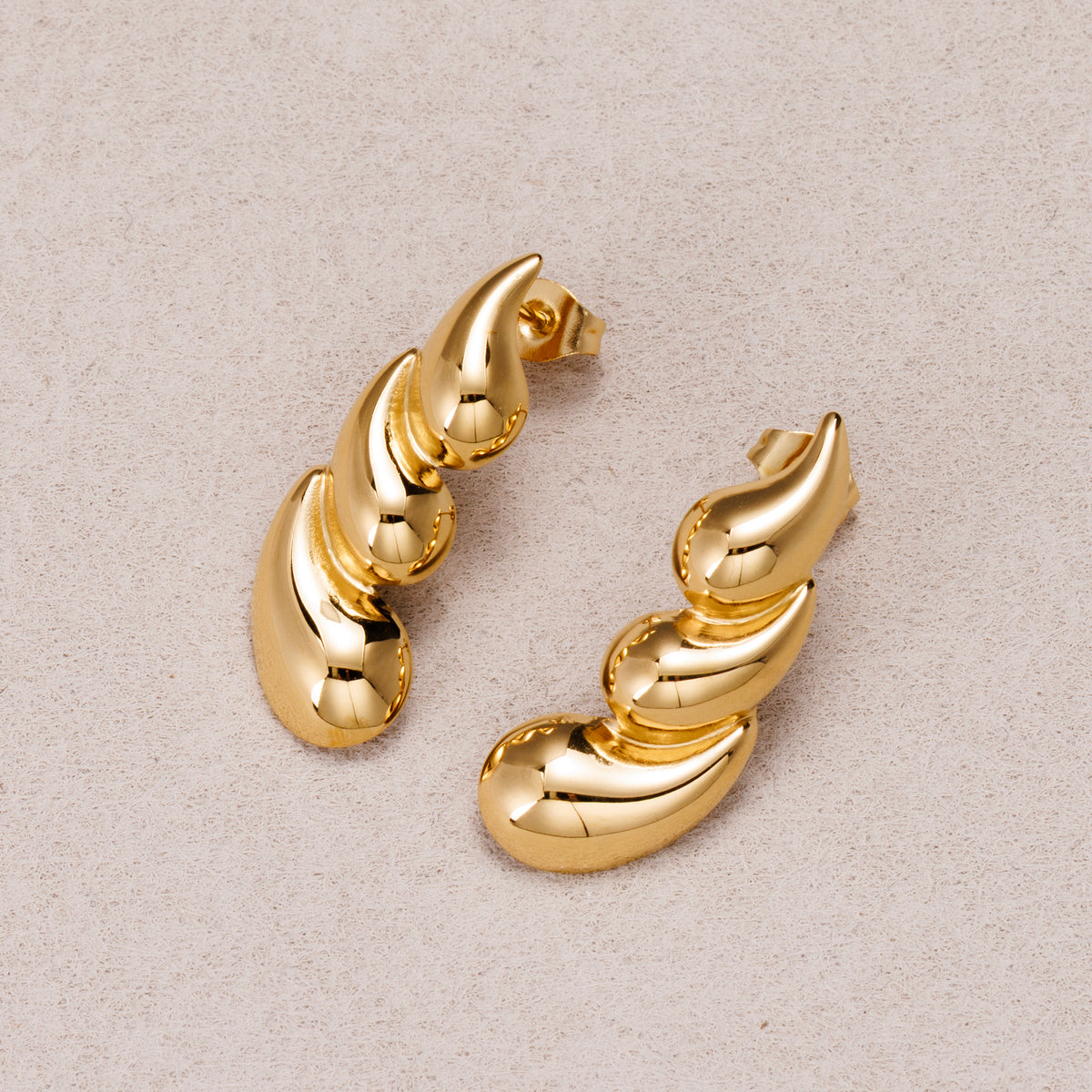 Gold PVD Stainless Triple Spiral Teardrop Stud Earrings