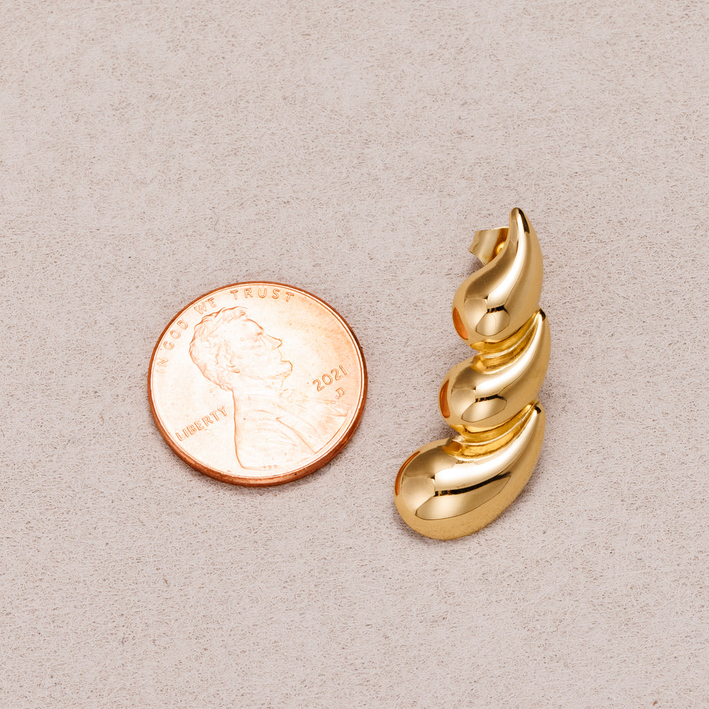 Gold PVD Stainless Triple Spiral Teardrop Stud Earrings