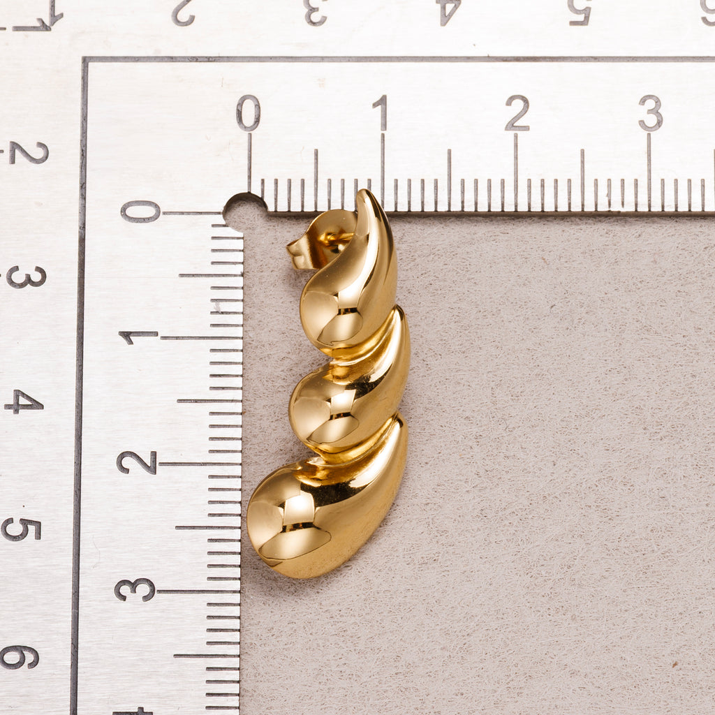 Gold PVD Stainless Triple Spiral Teardrop Stud Earrings