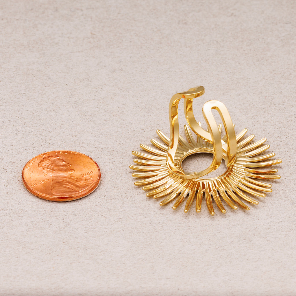 Gold PVD Stainless Steel Celestial Sunburst Statement Adjustable Ring