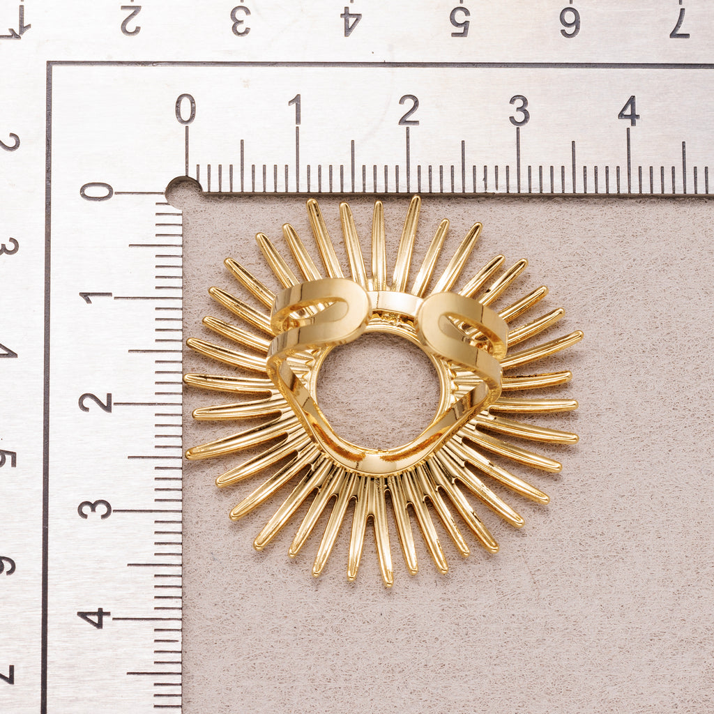 Gold PVD Stainless Steel Celestial Sunburst Statement Adjustable Ring