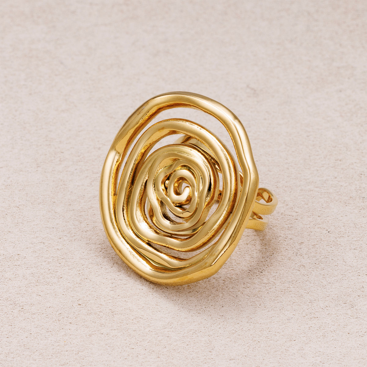 Gold PVD Stainless Steel Irregular Round Swirl Adjustable Ring
