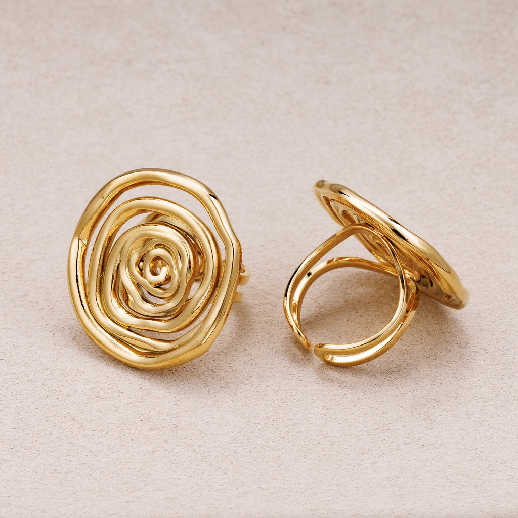 Gold PVD Stainless Steel Irregular Round Swirl Adjustable Ring