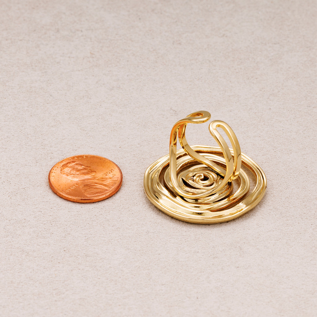 Gold PVD Stainless Steel Irregular Round Swirl Adjustable Ring