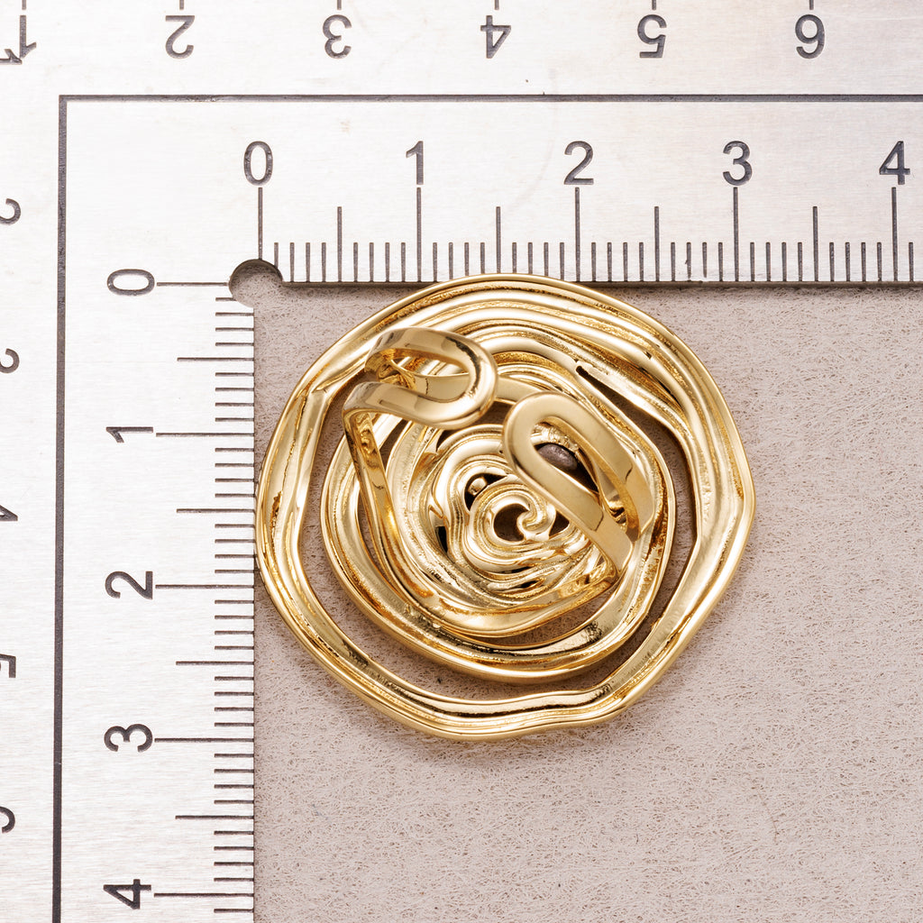 Gold PVD Stainless Steel Irregular Round Swirl Adjustable Ring