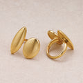 Gold PVD Stainless Steel Ribbed Ellipse and Oval Adjustable Ring