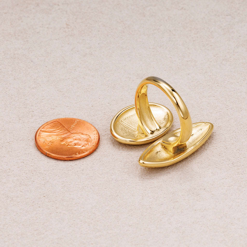 Gold PVD Stainless Steel Ribbed Ellipse and Oval Adjustable Ring