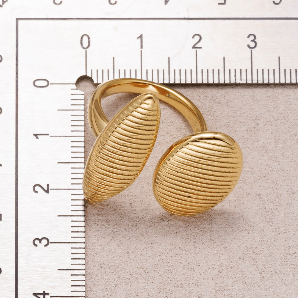 Gold PVD Stainless Steel Ribbed Ellipse and Oval Adjustable Ring