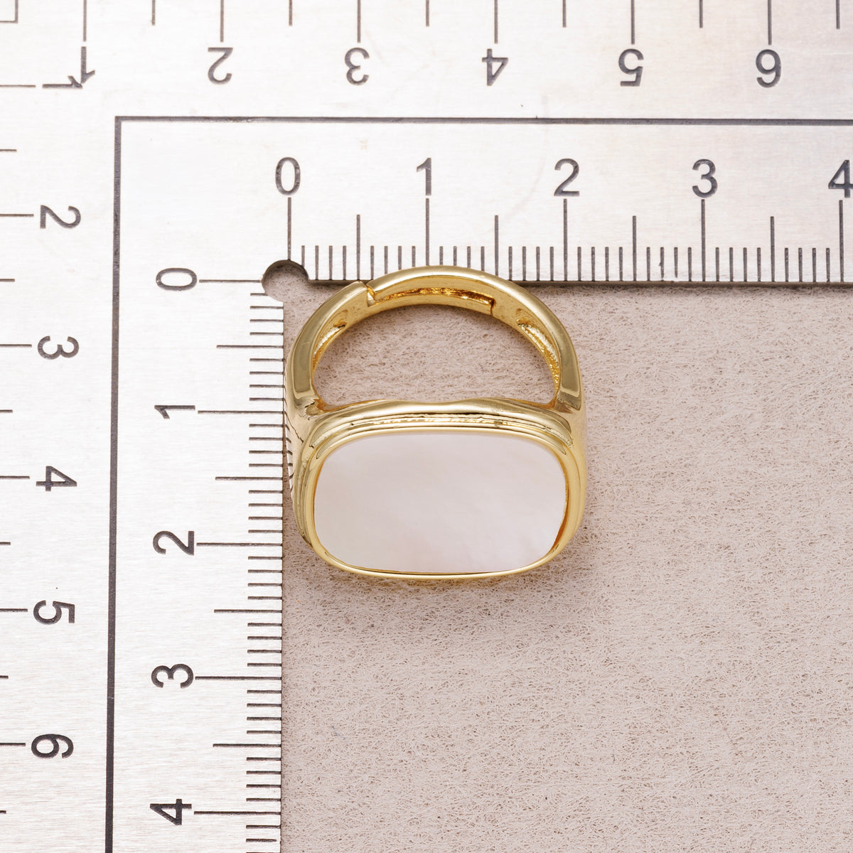 24K Gold Plated Vintage Mother of Pearl Signet Ring Adjustable Ring