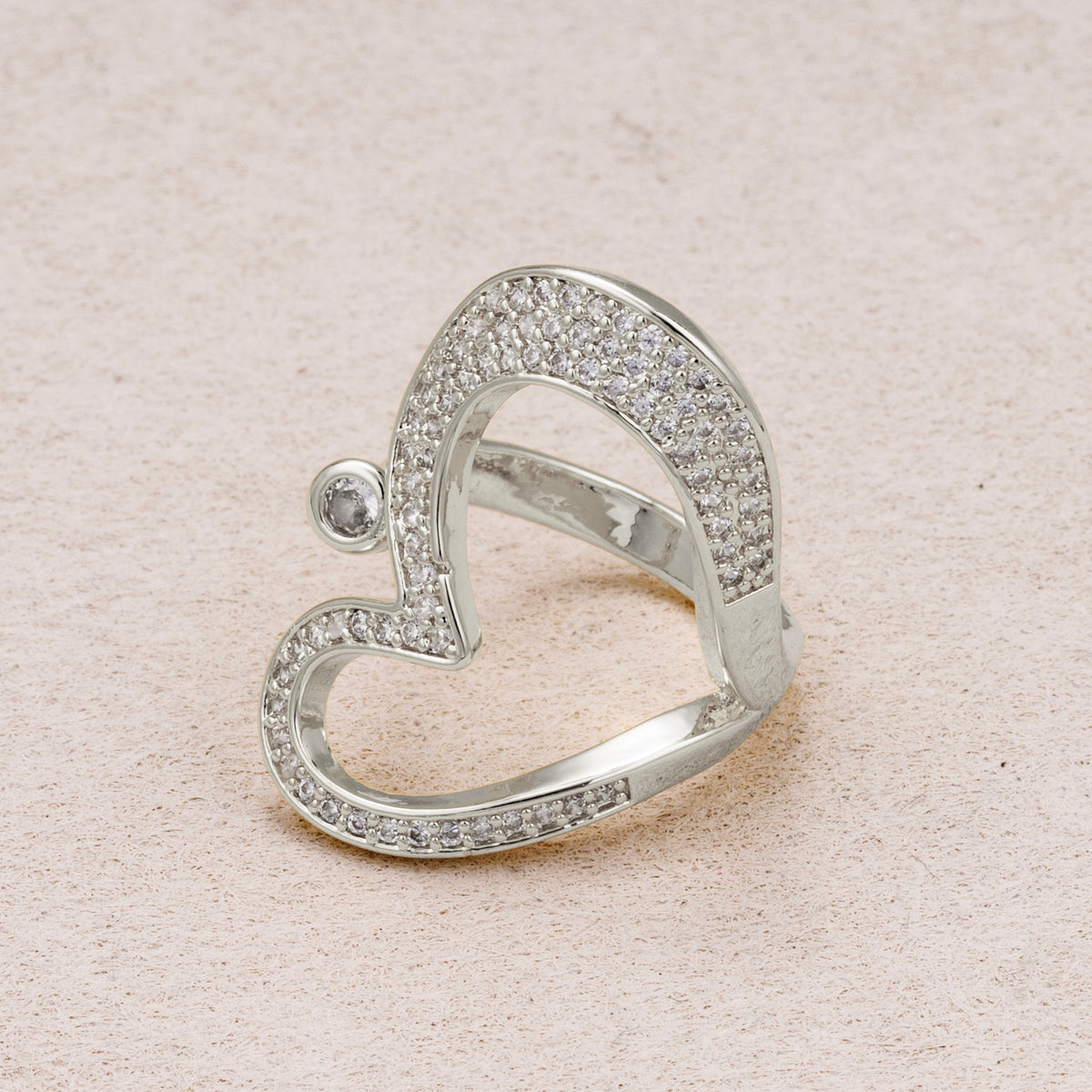 24K Gold Plated Micro Paved CZ Love Heart Open Adjustable Ring