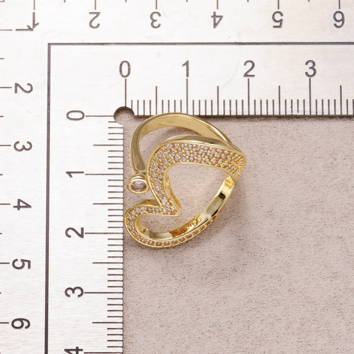 24K Gold Plated Micro Paved CZ Love Heart Open Adjustable Ring