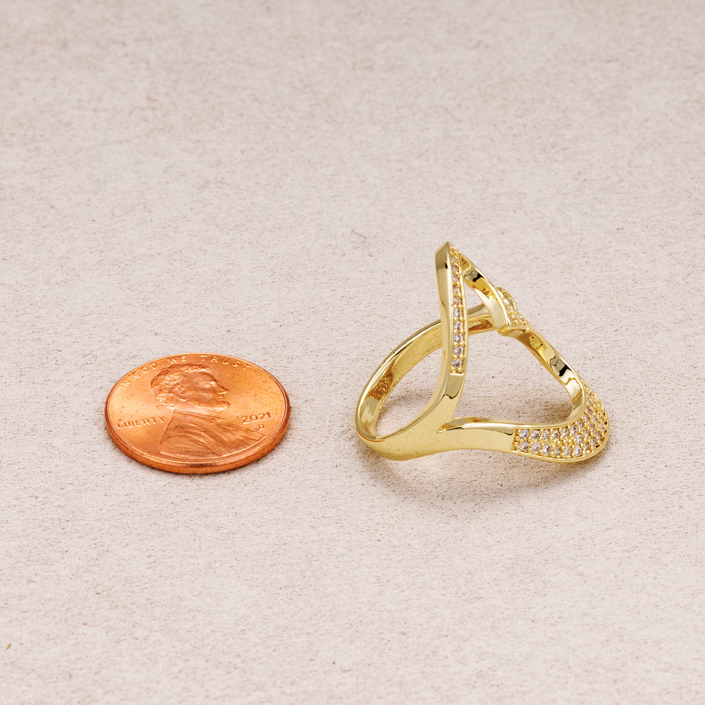 24K Gold Plated Micro Paved CZ Love Heart Open Adjustable Ring