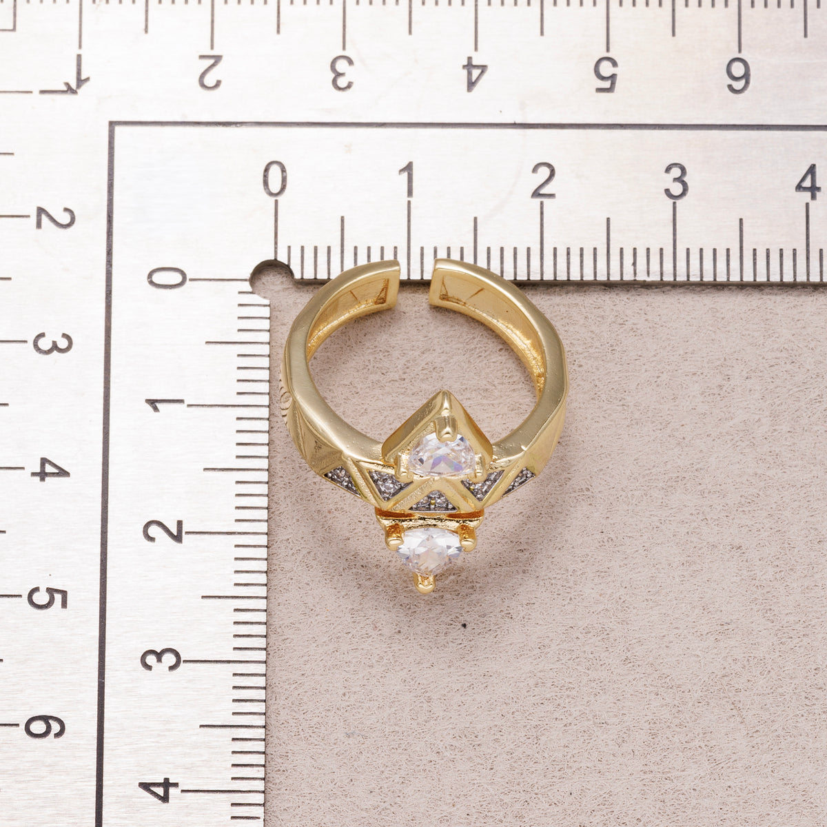 14K Gold Plated Triangle CZ Pyramid Geometric Adjustable Ring