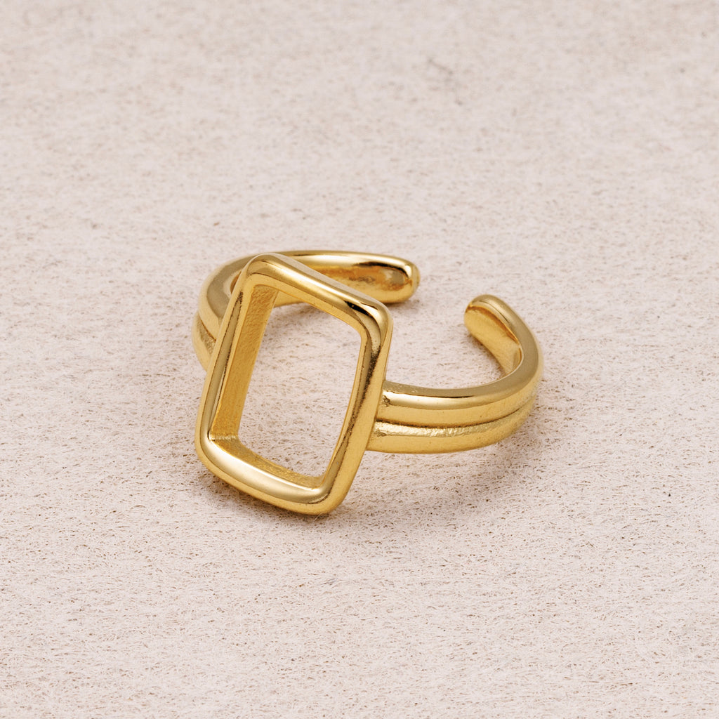 Gold PVD Stainless Steel Rectangular Double Line Adjustable Ring