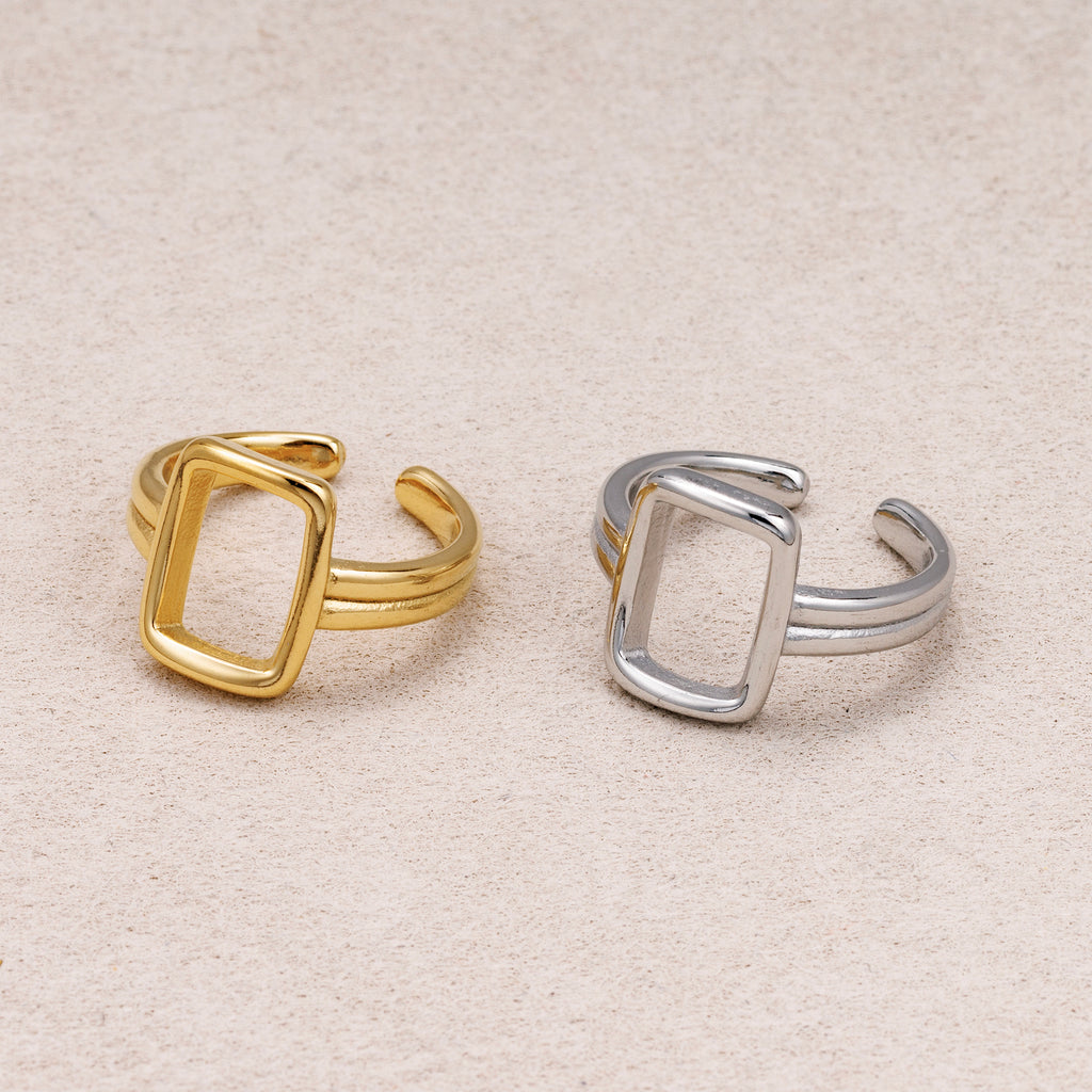 Gold PVD Stainless Steel Rectangular Double Line Adjustable Ring