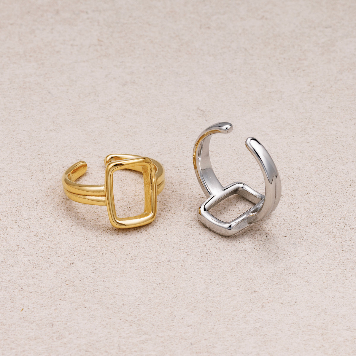 Gold PVD Stainless Steel Rectangular Double Line Adjustable Ring