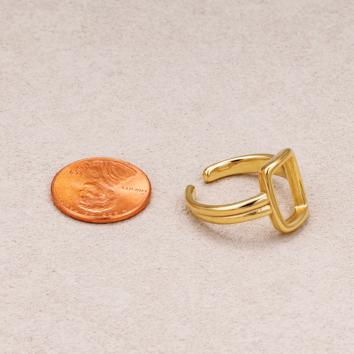 Gold PVD Stainless Steel Rectangular Double Line Adjustable Ring