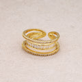 24K Gold Plated Micro Paved CZ Baguette Triple Row Adjustable Ring