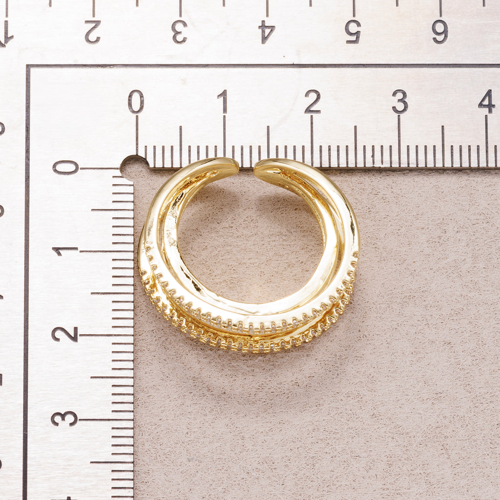 24K Gold Plated Micro Paved CZ Baguette Triple Row Adjustable Ring