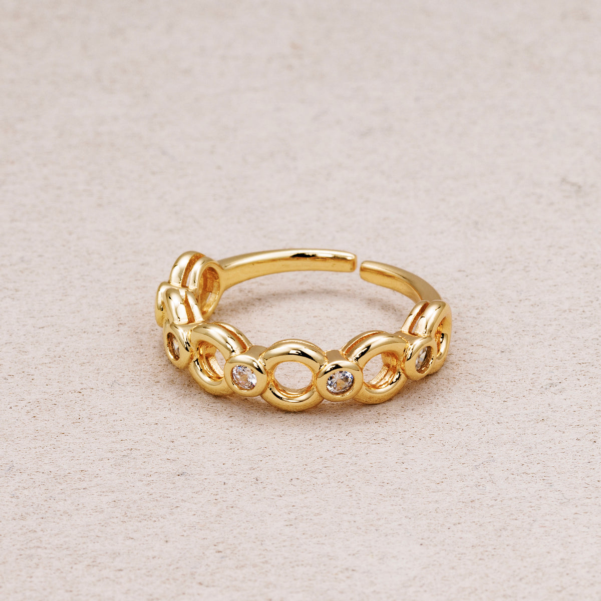 16K Gold Plated Clear CZ Interlocking Circle Adjustable Ring