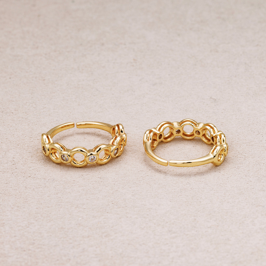16K Gold Plated Clear CZ Interlocking Circle Adjustable Ring