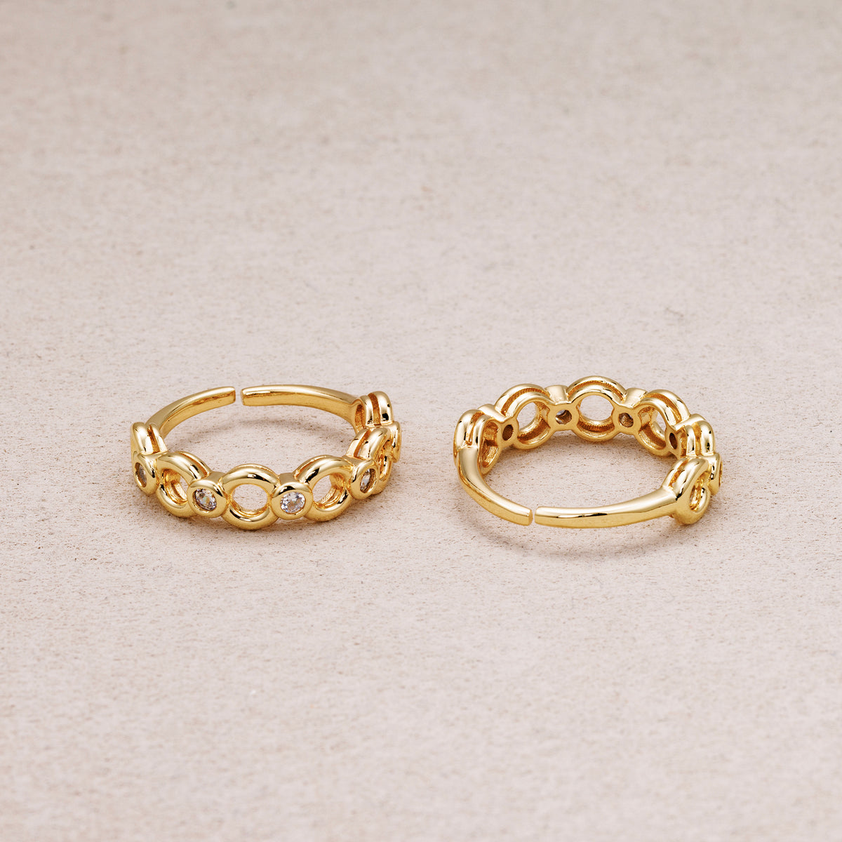 16K Gold Plated Clear CZ Interlocking Circle Adjustable Ring