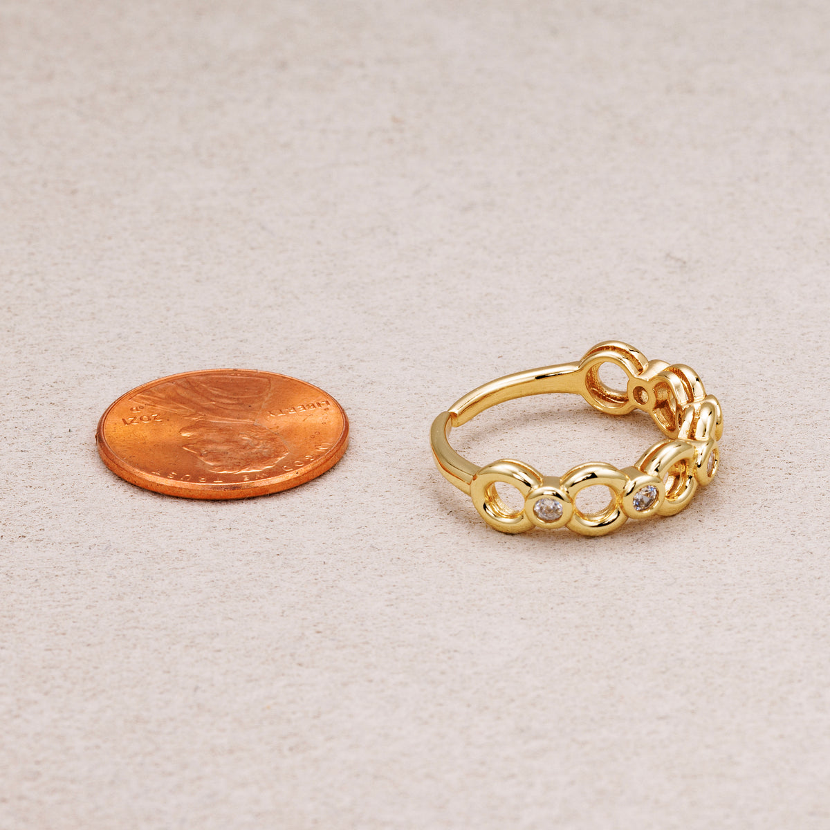 16K Gold Plated Clear CZ Interlocking Circle Adjustable Ring