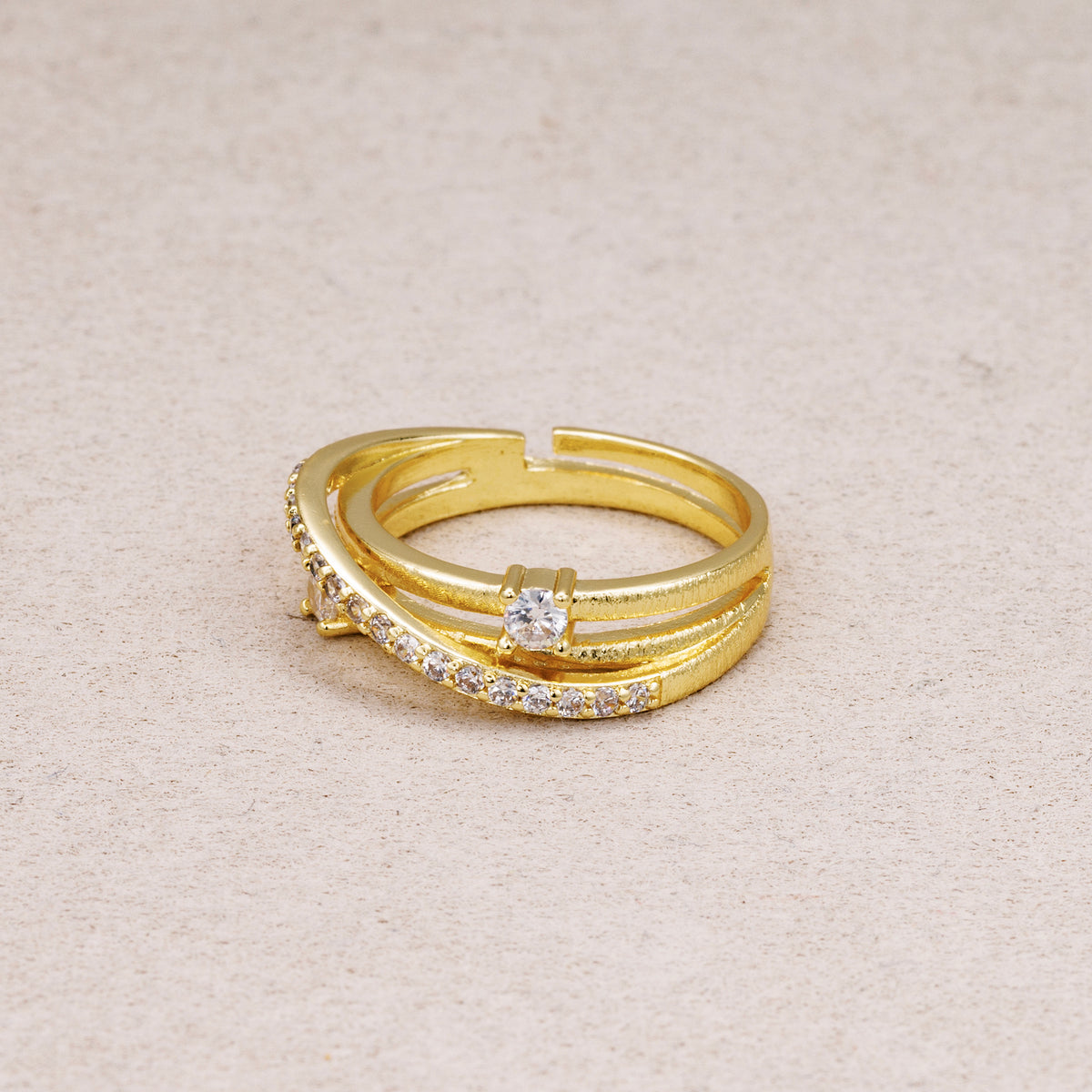 24K Gold Plated Micro Paved CZ Double Knot Adjustable Ring