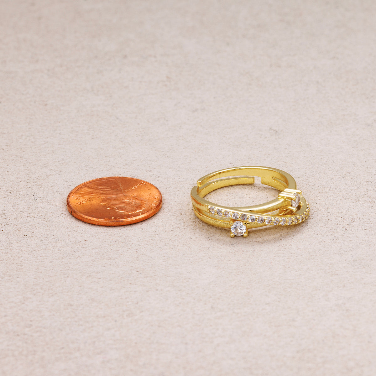 24K Gold Plated Micro Paved CZ Double Knot Adjustable Ring