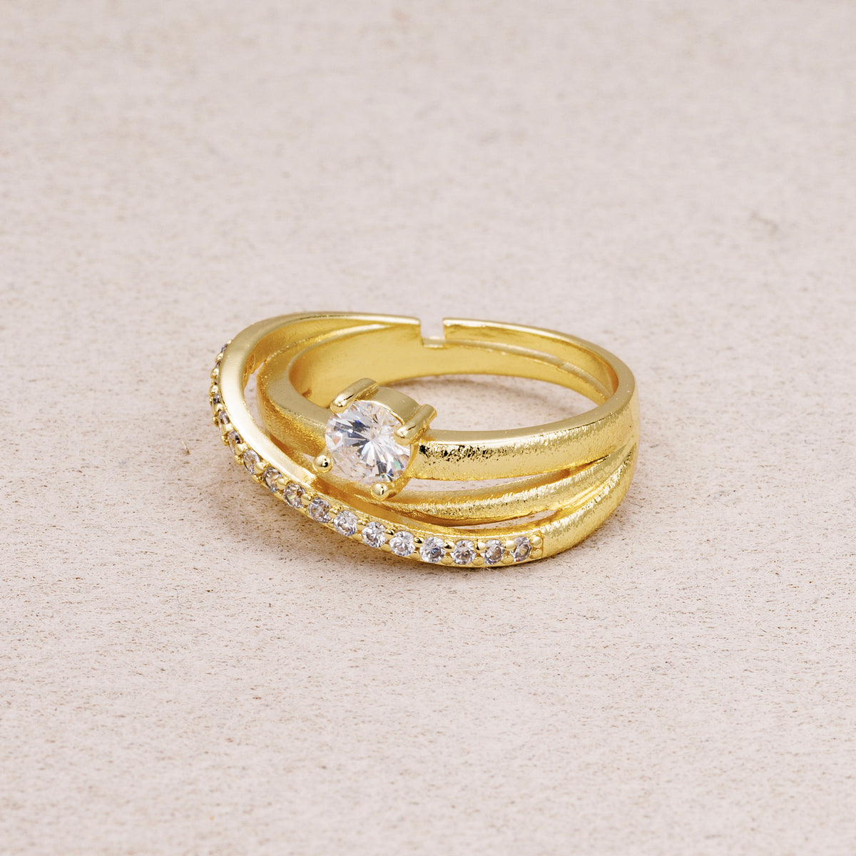 24K Gold Plated Micro Paved CZ Knot Adjustable Ring