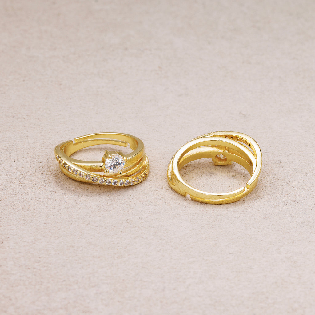 24K Gold Plated Micro Paved CZ Knot Adjustable Ring