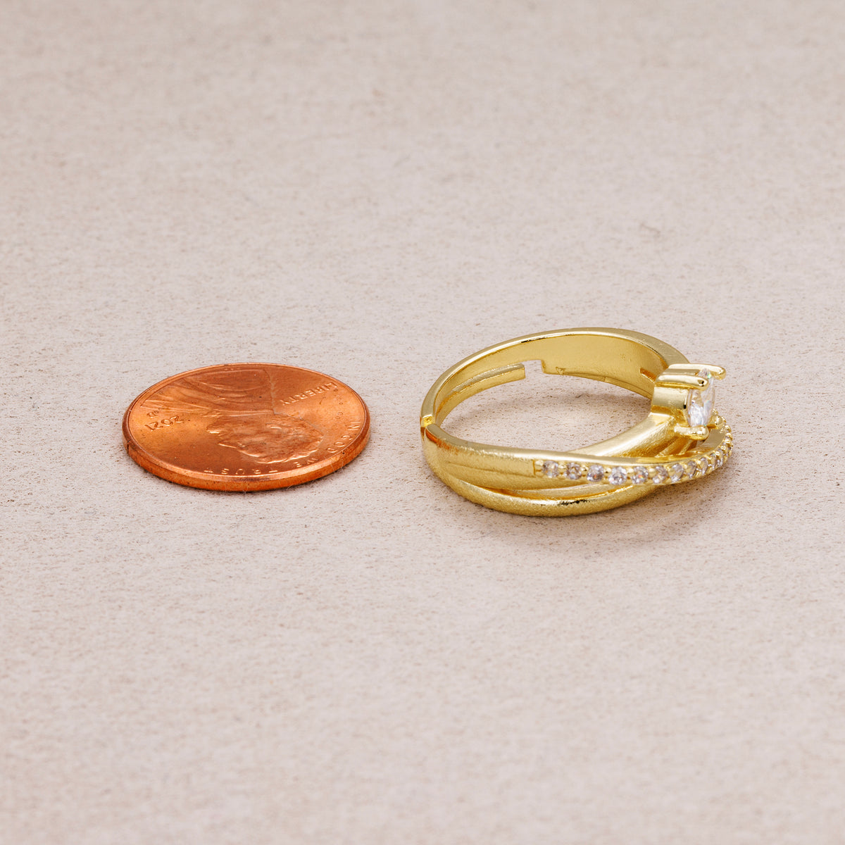 24K Gold Plated Micro Paved CZ Knot Adjustable Ring