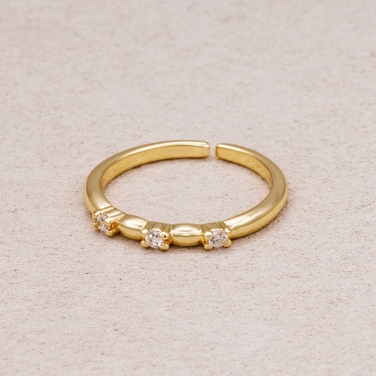 16K Gold Plated Minimalist Triple CZ Adjustable Ring