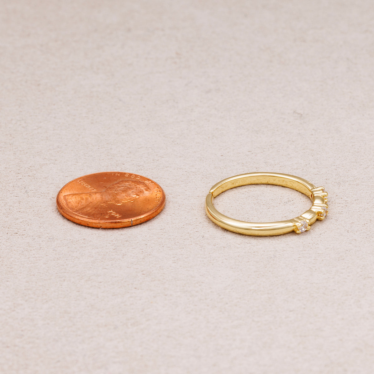 16K Gold Plated Minimalist Triple CZ Adjustable Ring