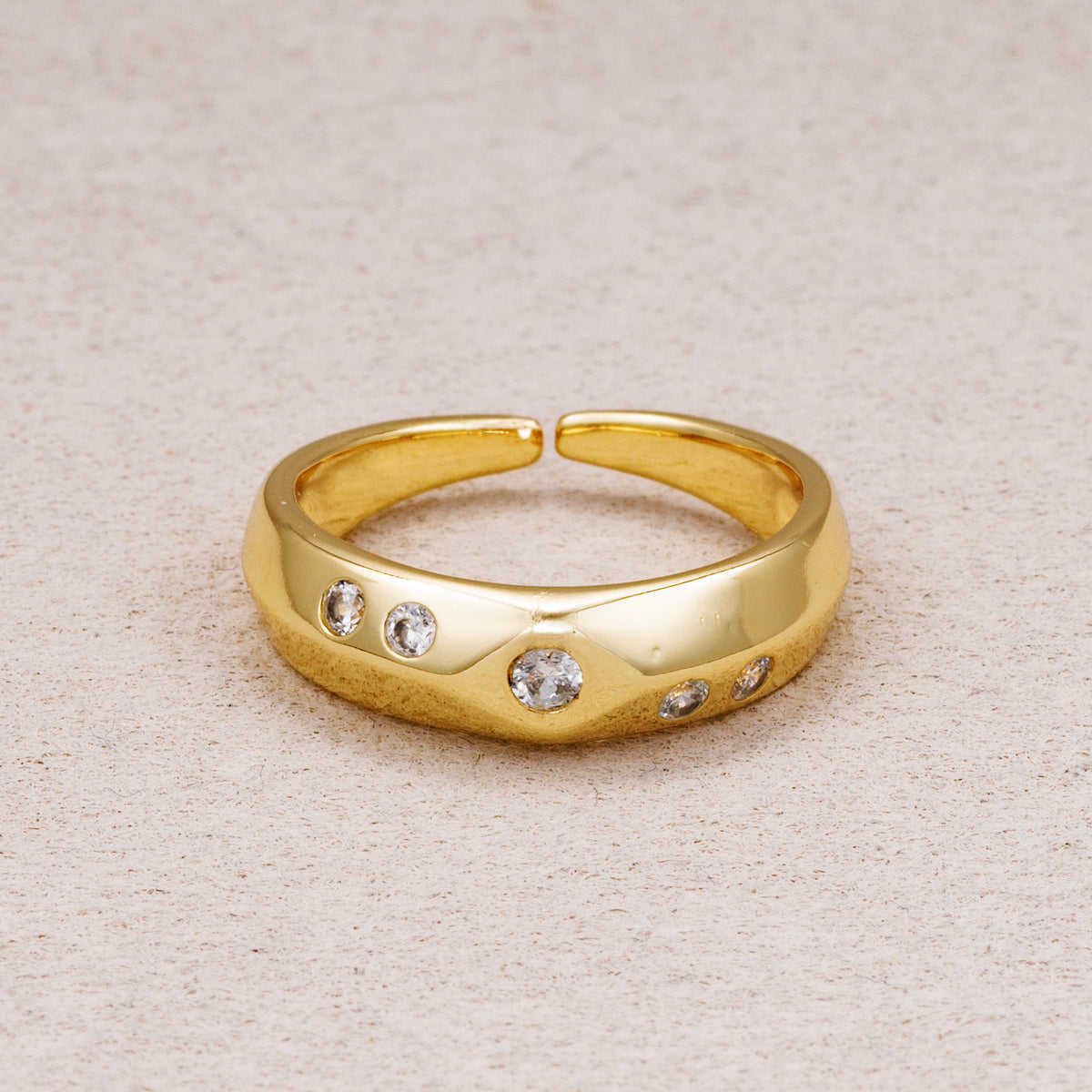 16K Gold Plated Starburst CZ Tapered Band Adjustable Ring