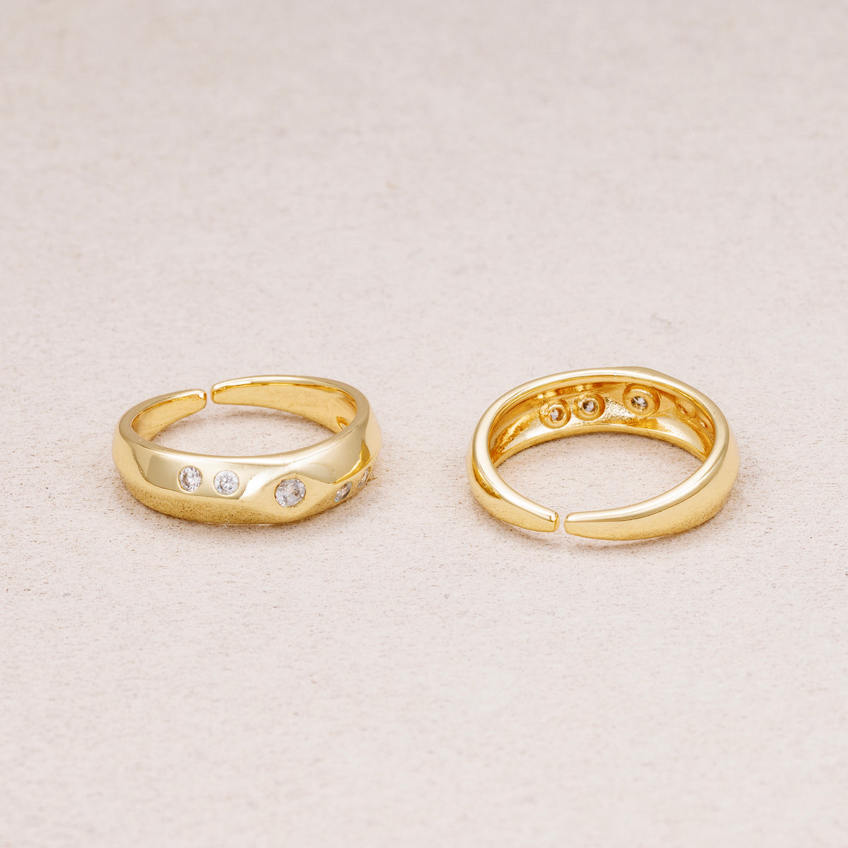 16K Gold Plated Starburst CZ Tapered Band Adjustable Ring