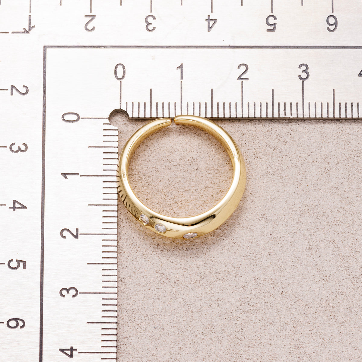 16K Gold Plated Starburst CZ Tapered Band Adjustable Ring