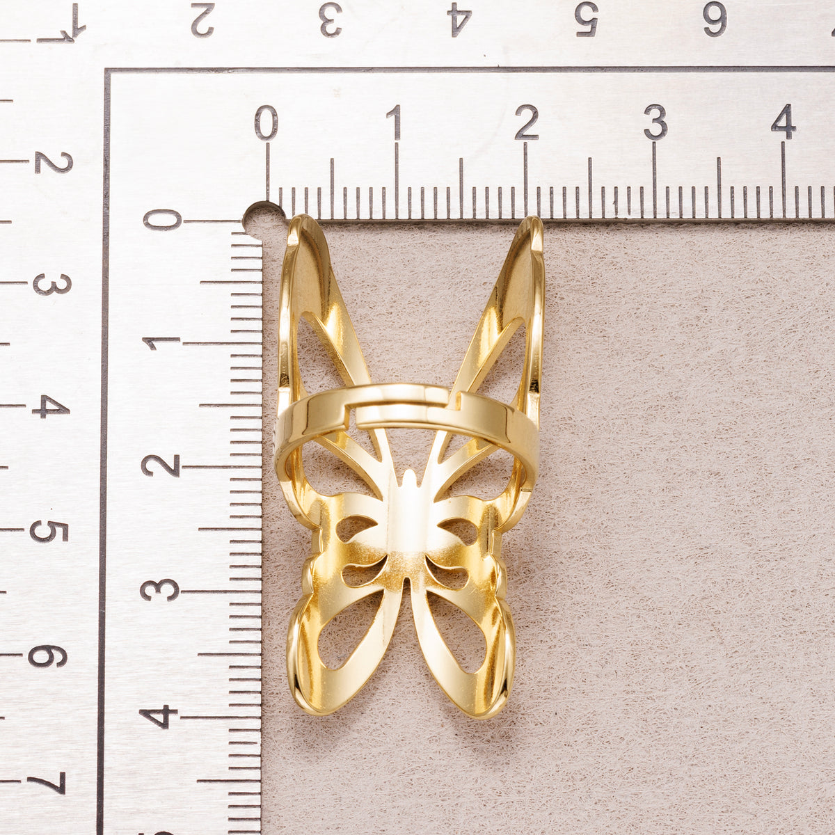 Gold PVD Stainless Steel Oversized Hollow Butterfly Adjustable Ring