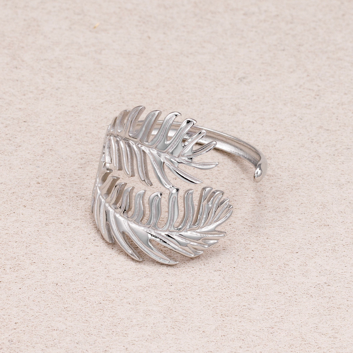 Gold PVD Stainless Steel Curved Monstera Leaf Adjustable Ring