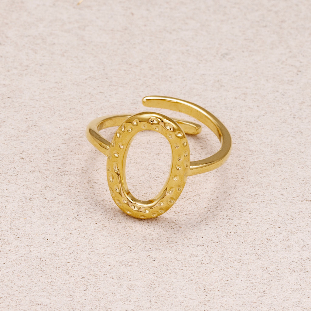 24K Gold Plated Textured Lunar Oval Adjustable Ring