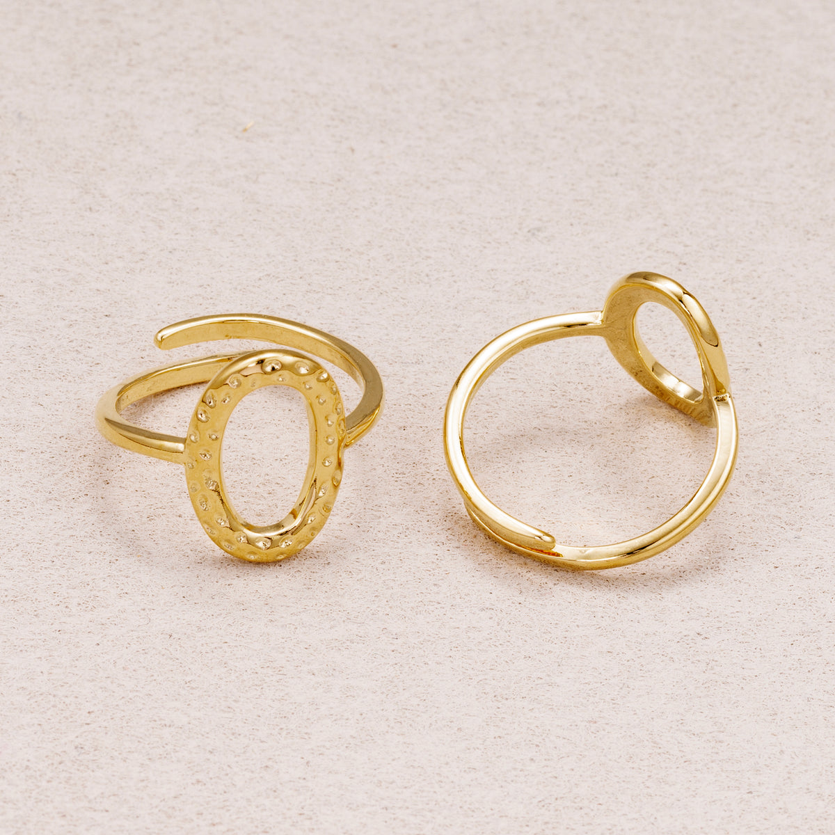 24K Gold Plated Textured Lunar Oval Adjustable Ring